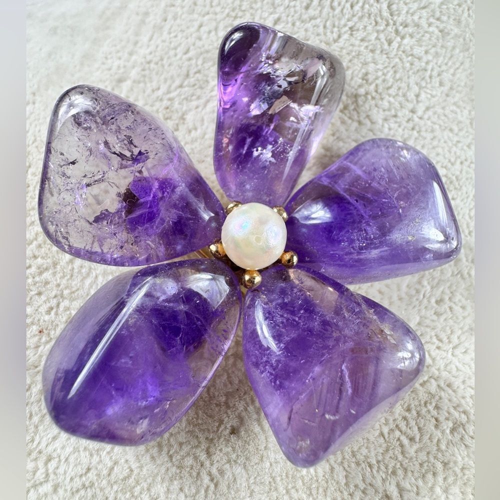 Purple Gemstone Flower Brooch